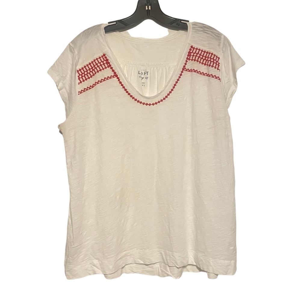 Loft Vintage Soft White T-shirt with Red Embroidery on shoulder and neckline XL - Picture 10 of 11